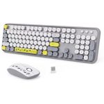 Wireless Keyboard and Mouse Combo, Cute Colorful 104 Keys Full Size Typewriter Keyboard Retro Cordless Keyboard and Mouse Wireless for Windows, PC, Laptop, Desktop - Grey