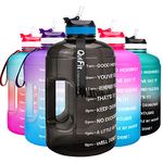 QuiFit Gallon Water Bottle with Straw and Motivational Time Marker BPA Free Easy Sipping 128/73/43 oz Large Reusable Sport Water Jug for Fitness and Outdoor Enthusiasts (Black,1 Gallon)