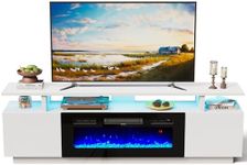 INMOZATA Electric Fire Insert TV Stand, 179cm Media Console Storage Table & 92cm Electric Fireplace with Remote Control, 12 LED Backlight, 12 Flame Colors, Temperature Adjustable, 900W&1800W-White