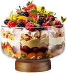 NiHome 123oz Large Glass Trifle Bowl with Elegant Acacia Wood Stand, Versatile Serving Dish for Cakes, Salads, Desserts, Stylish Display for Parties, Weddings, Special Occasions, Durable Easy to Clean