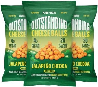 Outstanding Cheese Balls, Jalapeño Chedda, 3 oz (Pack of 3) - Dairy-Free, Non-GMO, 4g Protein, Plant Based, Gluten Free, Vegan, 20 Essential Vitamins & Minerals (Crunchy Puffed Snacks)