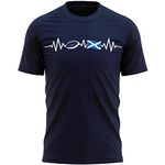 Scotland Flag Heartbeat Rugby T Shirt Mens Scottish Football Rugby Supporter Tee Top, XL, Navy