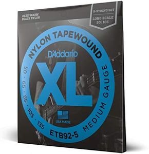 D'Addario ETB92-5 5-String Tapewound Bass Guitar Strings, Medium, 50-135, Long Scale