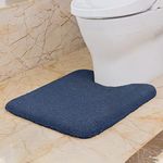 VANZAVANZU Toilet Contour Rug 20"x24" U-Shaped, Ultra Soft & Non Slip Absorbent Fluffy Thick Microfiber Machine Washable, Component of The Bathroom Floor Mats Set with Waterproof Backing (Navy Blue)