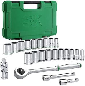 SK 1/2" Drive Socket Set with 216-P Quick-Release Ratchet, 23-Piece, SAE & Metric, SuperKrome Finish, Preminum CR-V Construction, with Storage Suitcase