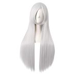 MapofBeauty 32 Inch/80cm Long Straight Anime Costume Cosplay Wig Party Wig (Silver)