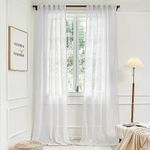 White Linen Semi Sheer Curtains 80 Inches Long for Living Room Sliding Glass Door,Light Filtering Textured Back Tab Rod Pocket Farmhouse Classic Vintage Decor Curtain for Bedroom 2 Panels 42x80