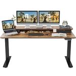 FEZIBO Height Adjustable Electric Standing Desk with Double Drawer, 60 x 24 Inch Stand Up Table with Storage Shelf, Sit Stand Desk with Splice Board, Black Frame/Black Top