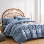 KAKIJUMN Blue Tufted 7-Piece Queen Comforter Set, Shabby Chic Boho Comforter and Sheet Set, All Season Soft Microfiber Complete Bedding Set