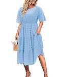 IN'VOLAND Womens Plus Size Swiss Dot Dress Chiffon Short Sleeve High Waist A Line Ruffle Tiered Babydoll Midi Dress