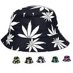 Weed Bucket Hat Marijuana Unisex | Sun UV Cannabis Leaf Hats Foldable - - One Size