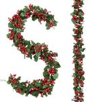 U'Artlines Total 11.48Ft Christmas Garland 2PCS Artificial Holiday Hanging Garlands Christmas Vine with Red Berries for Stairs Wall Fireplace Mantel Indoor Outdoor Decor