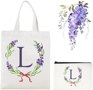 LIHIQIYA Regalo Donna Compleanno, Iniziali Borsa Tote in Tela, Cotone Shopper Borsa con Lettere, Iniziali Tela Borsa e Cosmetica Borsa, Regali per Amica, Collega, Regalo di Compleanno, Nozze,L