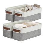 DECOMOMO Small Basket for Bathroom Organization, Storage Baskets for Shelves, Towels | Toilet Paper Storage for Toilet Tank, Vanity, Cabinet | Underwear Organizer w/Handles (Grey & White - Set of 4)