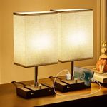 Fully Dimmable Table Lamps[LED Bulbs Included], Dimmable Bedside Lamps Built-in AC Outlet Charging Ports, Modern Desk Lamps with 2 Phone Stands for Study, Bedroom, Living Room, Office (Set of 2)