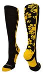 Crazy Socks with Paws Over the Calf (Black/Gold, Medium)