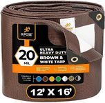 12' x 16' Brown/White Ultra Heavy Duty Tarp - 20 Mil Tarps Heavy Duty Waterproof 12x16 - Extra Large Outdoor Tarp, Waterproof Tarp Cover for Rain Camping, Tent Tarp, UV Protection, Reinforced Corners