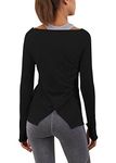 Bestisun Womens Long Sleeve Yoga Tops Workout Shirts Yoga Clothes Tunic Workout Tops with Thumb Hole Black M