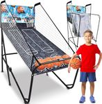 Dual Hoop Basketball Shootout Indoor Home Arcade Room Game with Electronic LED Digital Double Basket Ball Shot Scoreboard and Play Timer Fold-up Court Shooting Sports for Kids and Adults Player