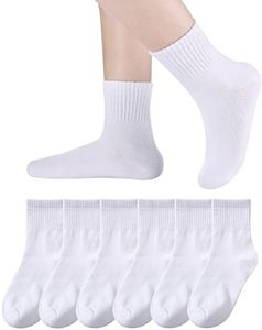 Kids Crew Athletic Socks Boys Girls Cotton School Uniform Casual Basic Socks 6 Pairs, White, 6-8 Years