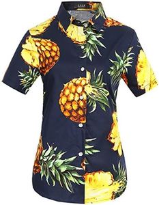 Hawaiian Shirts for Women, Tropical Shirts for Women, Pineapple Shirts for Women Short Sleeve Blouses Casual Floral (3X-Large, Navy)