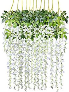 Uandhome 12 Pack 1 Piece 3.6 Feet Artificial Flowers Vines Artificial Fake Wisteria Vine Ratta Hanging Garland Silk Flowers String Home Party Wedding Decor (White)