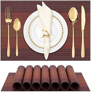 Winknowl Placemats, Set of 8 Heat Resistant Stain Resistant Woven Vinyl Insulation Placemats, Durable Washable Elegant Table Mats for Dining (Red)