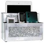 Mirrored Remote Holder, Wall or Tabletop Mounted Crush Diamond Bling Decoration Organizer Storage Caddy for Remote Phone Pad Notebook Makeup Brush,4 Slots in 3 Sizes,9.1"×6.1"×4.8"