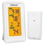 GEEVON Indoor Outdoor Thermometer Wireless Digital Thermometer Room Temperature Gauge with Time, High and Lows, 200ft/60m Range Temperature Monitor(White)