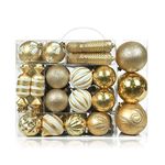 AMS 81ct Christmas Ball Assorted Pendant Shatterproof Ball Ornament Set Seasonal Decorations with Reusable Hand-Help Gift Boxes Ideal for Xmas, Holiday and Party(81ct, Gold)