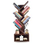 KITTU Wooden Book Shelf – Tree-Shaped Freestanding Book Stand, Stylish Space-Saving Book Rack for Home Library, Study, Living Room. Modern DIY Walnut Wood Book Organizer