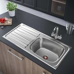 Johnson Nexa SS304 Single Bowl Kitchen Sink with Drain Board and Waste Coupling | Satin Finish | 37"x 18"x 8" | 10 Years Warranty