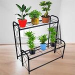 D&V ENGINEERING - Creative in innovation Metal 2 Tier Step Shelf Floor Mount Step Type Plant Stand/Pot Stand For Living Room/Garden/Balcony Decor, 26 Inches Height-Black