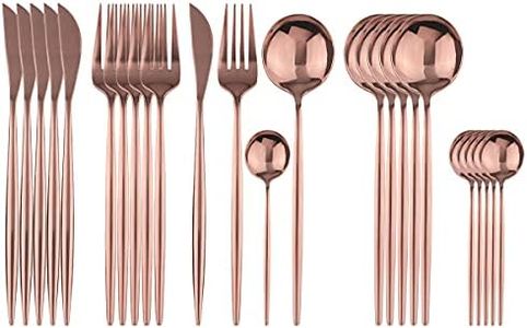 Uniturcky Rose Silverware Set, 24-Piece Stainless Steel Flatware Set Service For 6, Mirror Polished Tableware Cutlery Set Knife Fork And Spoon For Home & Restaurant, Dishwasher Safe (Copper)