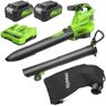 Greenworks 48V(24V x 2) Cordless Leaf Blower and Vacuum GenII with 45L Mulching Bag, 386km/h,14.73m³/min, Two 4Ah Batteries & Dual-port Charger, 3 Year Guarantee BL48L421-01