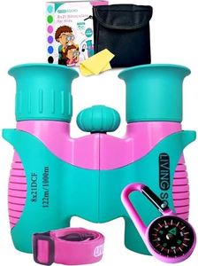 Kids Binoculars 8x21 Turquoise - Age 3-12, Shock Proof Compact Binoculars for Kids, High Resolution Optics for Bird Watching, Stargazing, Hunting, Hiking, Travel, Spy Games, Kids Learning
