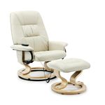 More4Homes TUSCANY BONDED LEATHER SWIVEL RECLINER MASSAGE CHAIR w FOOT STOOL ARMCHAIR 8 MOTOR MASSAGE UNIT BUILT IN (Cream)
