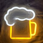 Neon Beer Signs for Man Cave,Battery Operated& USB Powered White & Yellow Beer Mug Light up Sign Gifts for husband,LED Wall Art Décor Beer Neon lights for Garage Patio Home BAR Café Pub Nightclub