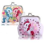 DFsucces 2 Pcs Iron Coin Wallet Unicorn 2.8in*3.5in Cartoon Gift Children Coin Shell Bag Artificial Leather Wallet Portable Jewelry Bag for Girls Kids Birthday Party Gifts