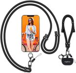 Universal Phone Lanyard with Wrist Strap, Adjustable Crossbody Cell Phone Lanyard Neck Strap and Wristlet Strap with 2 Lobster Clips, Phone Tether Patches and Phone Straps (Black, 2 Pack)