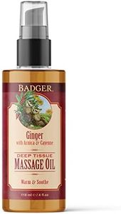 Badger - Deep Tissue Massage Oil, Ginger with Arnica & Cayenne, Certified Organic Massage Oil, Warm & Soothe, Massage Oil for Sore Muscles, Essential Oils, 4 oz