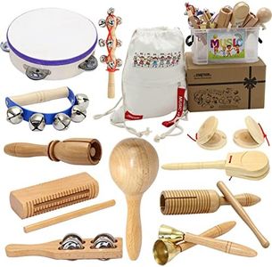 CRAFTEEM Musical Instruments , Natural Eco-Friendly Wooden Percussion Set Gift with Storage Box and Drawstring Backpack Bag-Improving Creativity and Coordination for Toddlers, Kids.