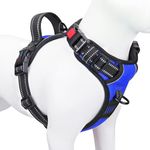 PHOEPET No Pull Dog Harness Medium Reflective Front Clip Vest with Handle,Adjustable 2 Metal Rings 3 Buckles,[Easy to Put on & Take Off](L, Royal Blue)