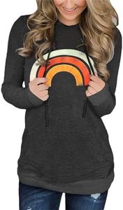 onlypuff Hoodies for Women Good Vibes Rainbow Sweatshirt Pullover Sweaters Pocket S