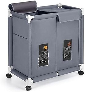 2-Tier Laundry Hamper 110L Large Oxford Clothes Basket Sorter with Rolling Wheels, Lid and Sorting Cards for Clothes & Toys Storage, Grey HG615