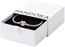 PANDORA Moments Heart Clasp Snake Chain Bracelet - Compatible with PANDORA Moments Charms - Gift for Her - Sterling Silver & PANDORA Rose Gold - With Gift Box - 6.7"