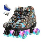 XUDREZ Roller Skates Classic High-top for Adult Outdoor Skating Light-Up Four-Wheel Roller Skates Shiny Roller Skates for Women and Men (Black flash wheel,37)