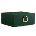 SONGMICS 2-Layer Jewellery Box, Jewellery Organiser with Handle, Removable Jewellery Tray, Jewellery Storage, Floating Effect, 20.5 x 24 x 11 cm, Gift Idea, Forest Green JBC165C01