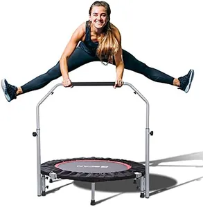 BCAN 40/48" Foldable Mini Trampoline Max Load 330lbs/440lbs, Fitness Rebounder with Adjustable Foam Handle, Exercise Trampoline for Adults Indoor/Garden Workout, Black