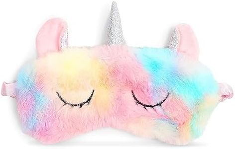 Unicorn Sleeping Eye Mask, Satin Faux Fur Travel Eye Cover Women, Teens, Girls (7.5 x 6 In)